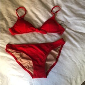 J.Crew Pique Nylon Bikini in Electric Red